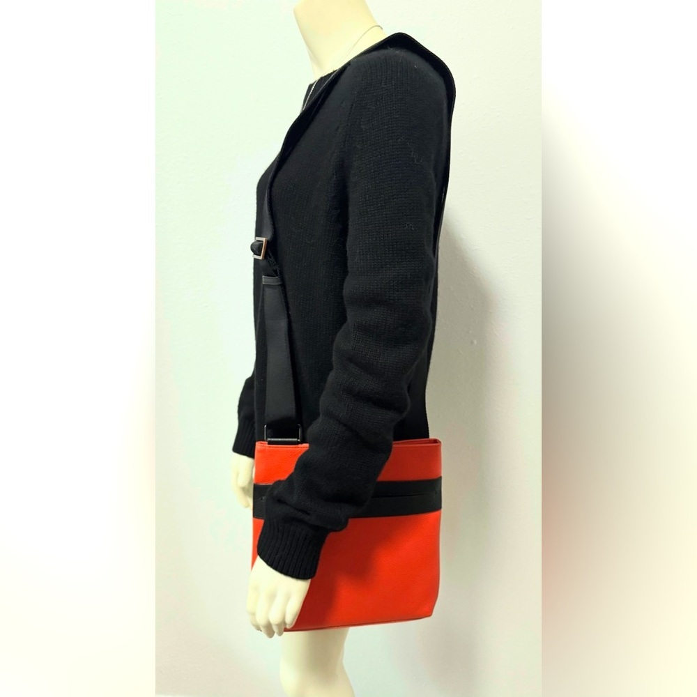 Furla Pebbled Leather Crossbody Bag - Red Orange & Black Unisex